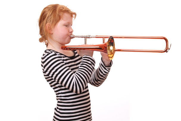 trombonespeler - Foto, afbeelding