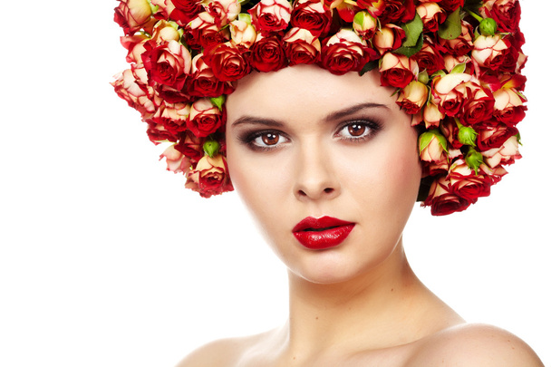 Beautiful girl with hairstyle of rose flowers - Foto, immagini