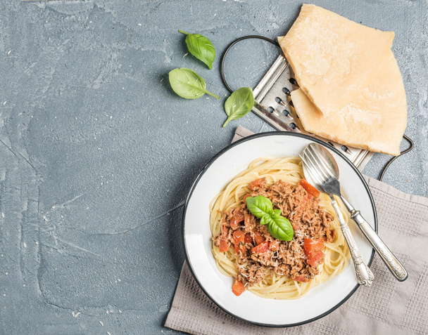 Spaghetti Bolognese in metal plate - Foto, immagini