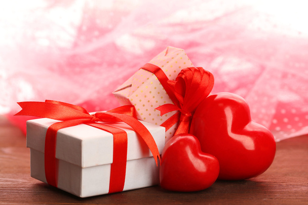 Gift boxes and decorative hearts   - Foto, Imagen