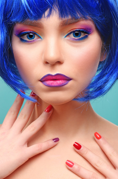 Beautiful girl with colorful makeup  - Photo, Image