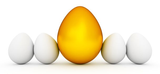 Ligne d'oeufs de Pâques avec gros œuf doré
 - Photo, image