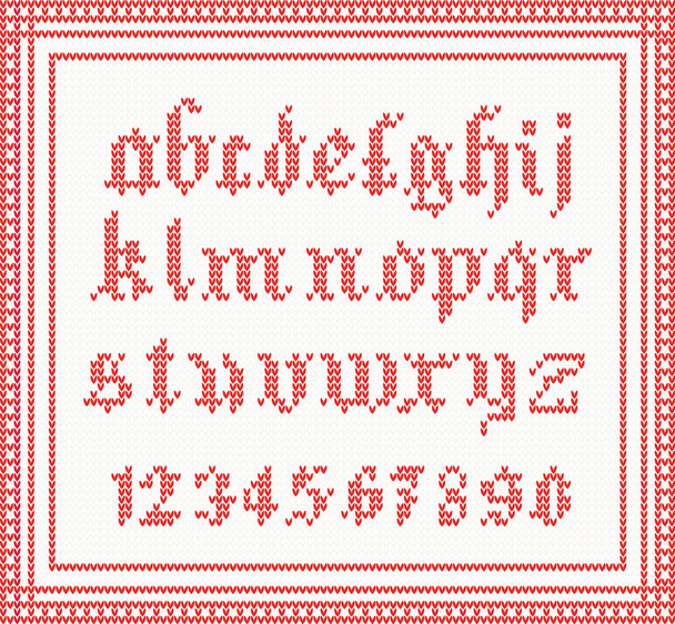 Christmas Font: knitted gothic alphabet in red color.  - Vector, Imagen