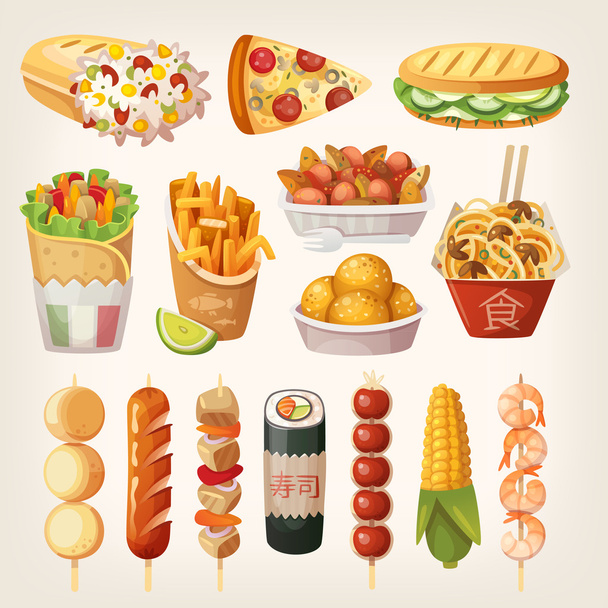 Street food from different countries of the world - Vector, Image
