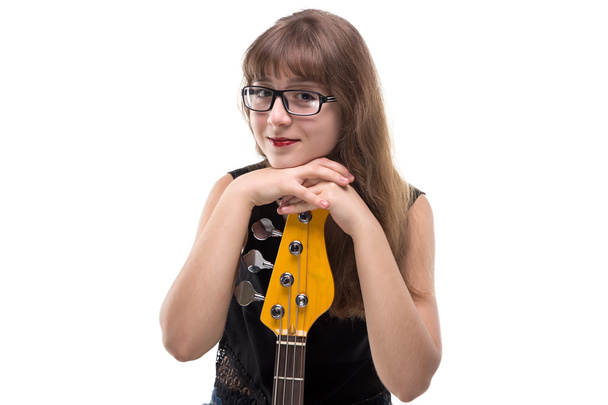 Happy teenage girl with guitar - Фото, изображение