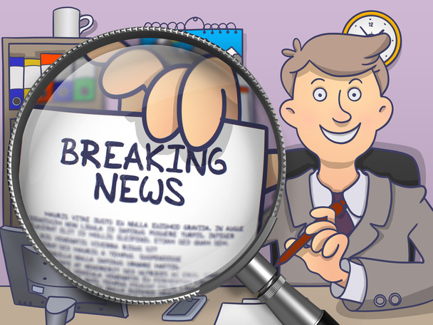 Breaking News through Magnifier. Doodle Style. - Photo, Image