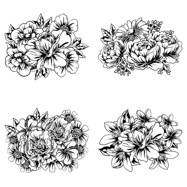 Flower bouquets set - Vector, Image