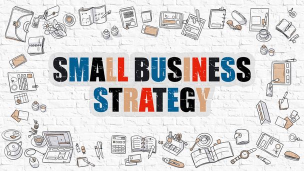 Small Business Strategy on White Brick Wall. - Zdjęcie, obraz
