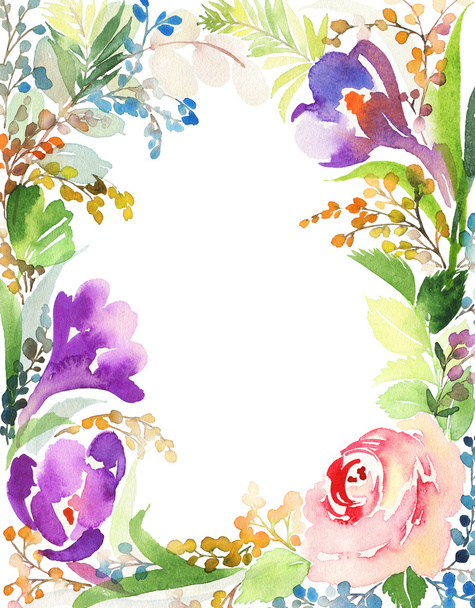 Greeting card with flowers. Pastel colors. Handmade. - Fotoğraf, Görsel