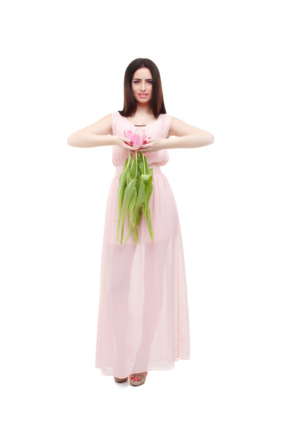 woman with  tulip bouquet - Фото, изображение