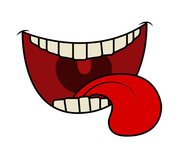 Kreslený úsměv, ústa, rty, zuby a jazyk. vektorové ilustrace izolované na bílém pozadí - Vektor, obrázek