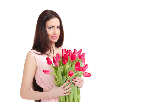 woman with  tulip bouquet - Photo, Image