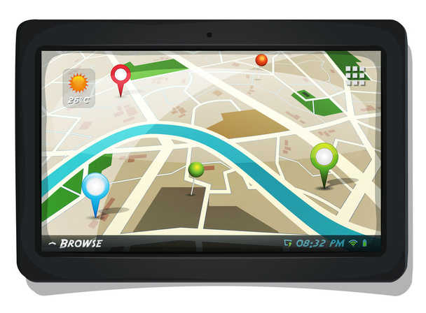 Street Map With GPS Pins On Tablet PC Screen - Vektori, kuva