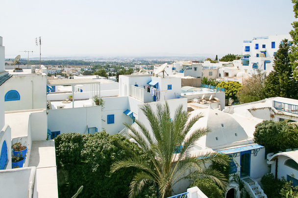 Traditional white and blue houses in Sidi Bou Said, Tunisia. - 写真・画像