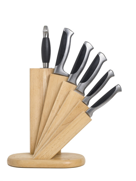 Set of kitchen knives in the holder - Фото, изображение