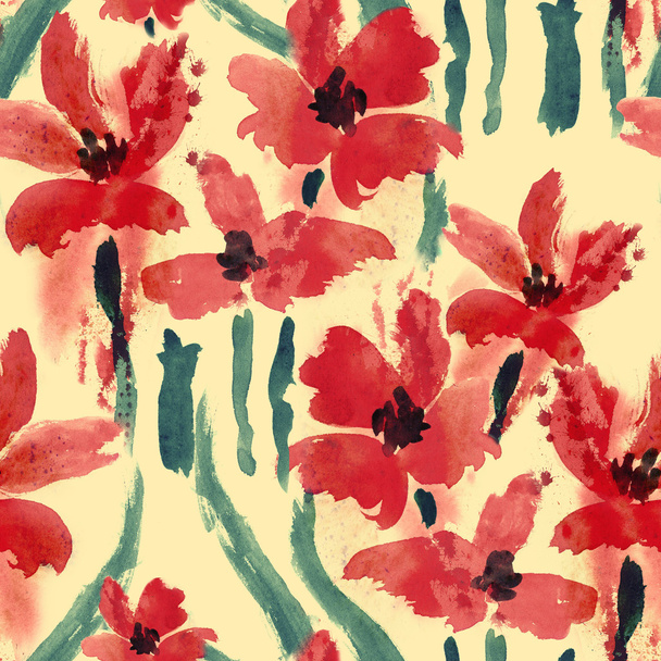 Red tulips seamless pattern - Foto, afbeelding