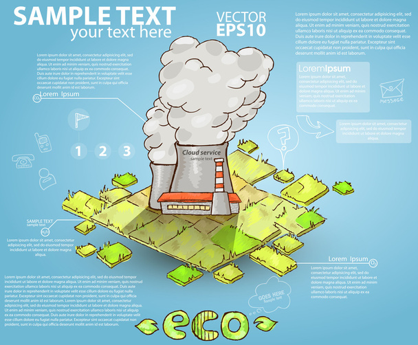 Retro infographics hand-drawn Factory spewing out pollution - Vecteur, image