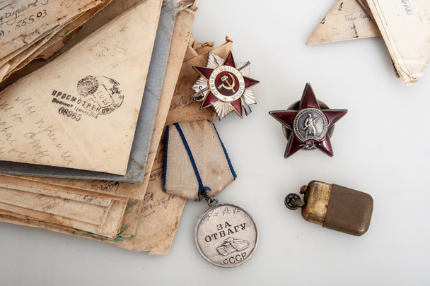 Радянські солдати листи та медалі - Фото, зображення
