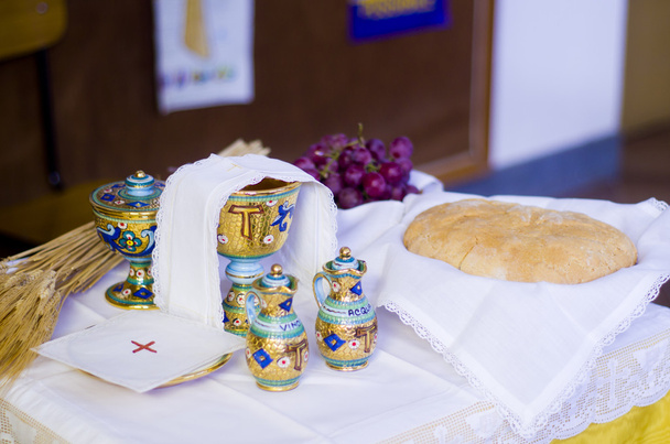 Symboly náboženství: chléb a víno - Fotografie, Obrázek