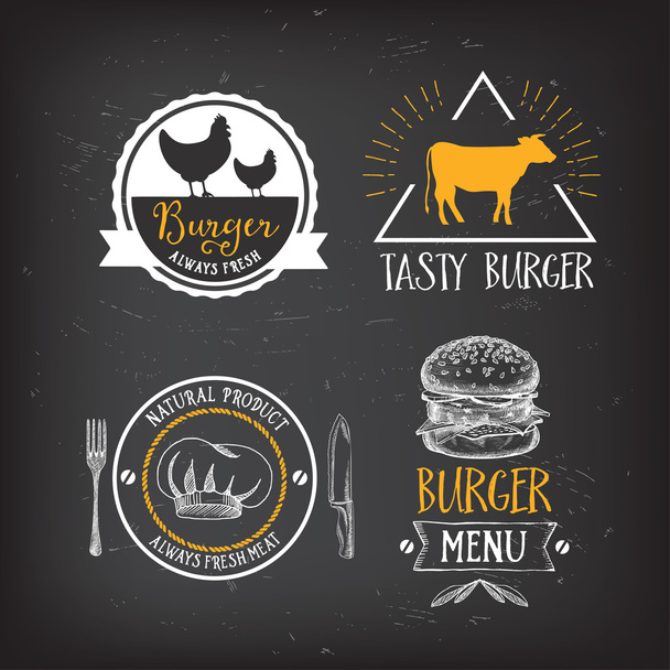 Insignias de restaurante de menú hamburguesa
 - Vector, imagen
