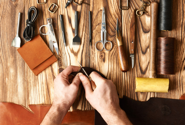 Man working with leather - Photo, Image