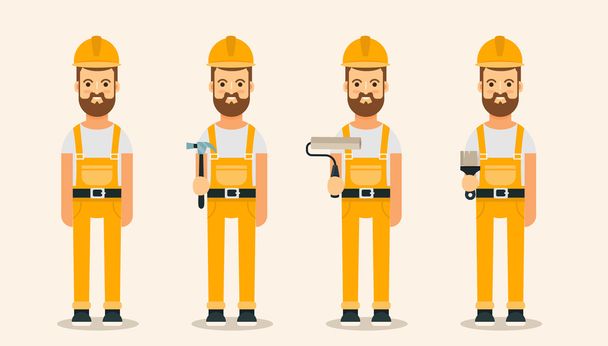 Builders with Different Objects - Vector, Image