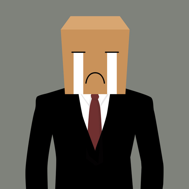 Cardboad zakenman met een huilend gezicht - Vector, afbeelding