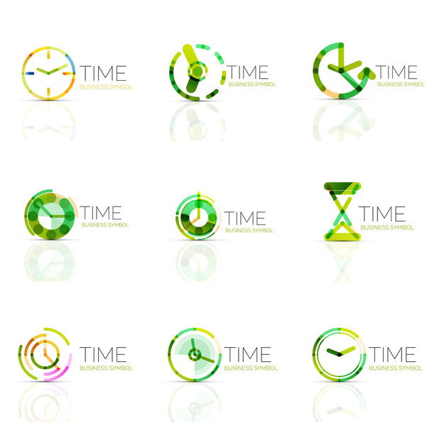 Lineare Zeit abstraktes Logo Set, miteinander verbundene mehrfarbige Segmente - Vektor, Bild