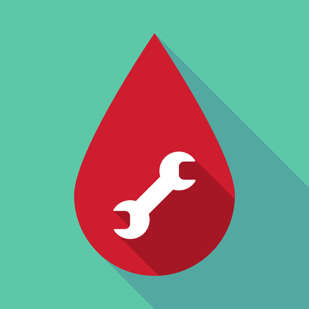 Long shadow blood drop with a wrench - Vector, Image
