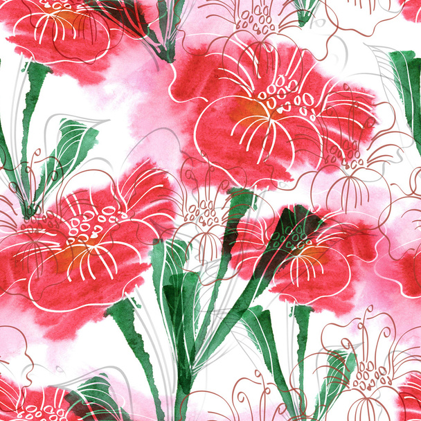 Summer flowers seamless pattern - Foto, afbeelding