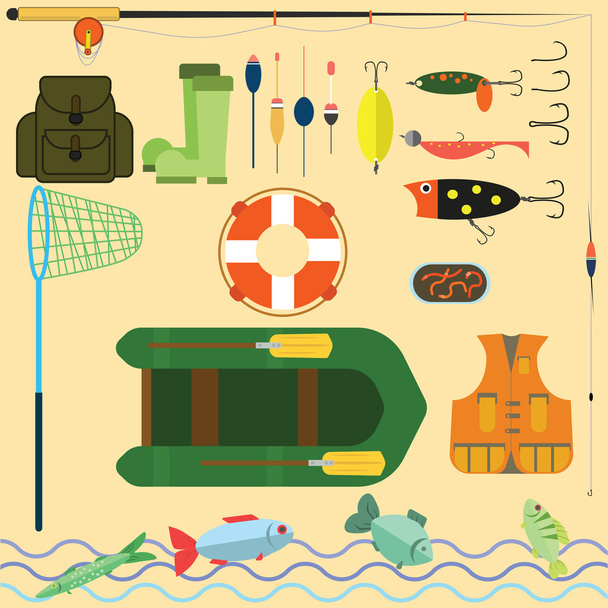 Flat Set for fishing - Вектор, зображення