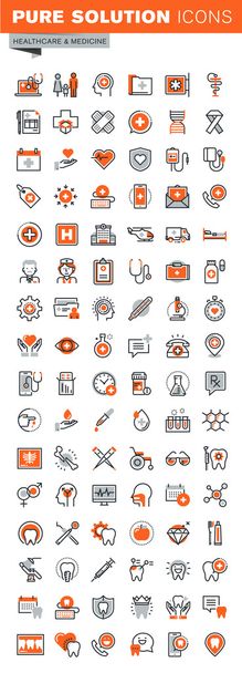 Set di icone web a linea sottile per cliniche e strutture ospedaliere, farmacia, cure dentistiche
 - Vettoriali, immagini
