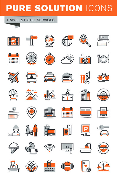 Set of thin line web icons for hotel services and facilities - Vector, Image