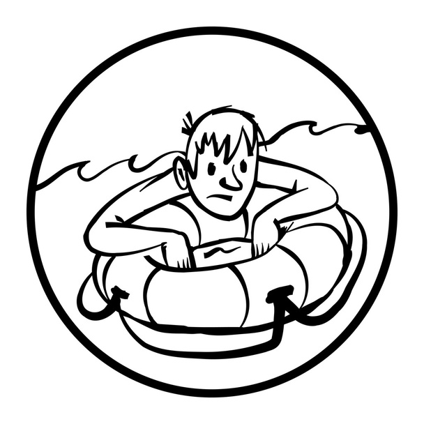 Man Clinging to Life Preserver Lifebuoy In Water - Vector, Image