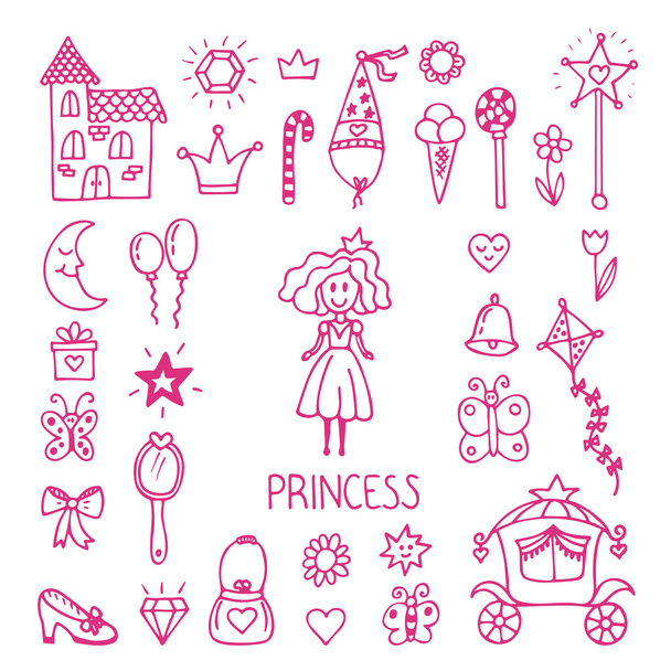 Ручной рисунок элементов дизайна маленькой принцессы. Эскизная сказка
 - Вектор,изображение