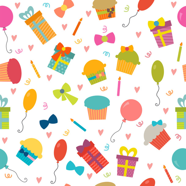 Happy Birthday seamless pattern with hearts. Vector background f - ベクター画像