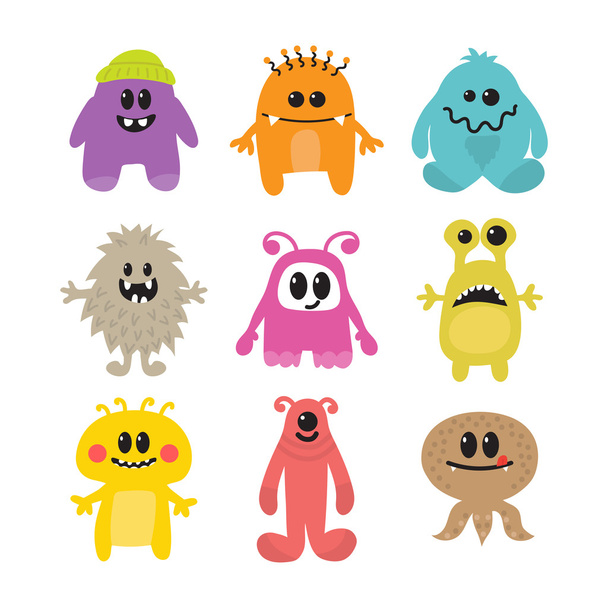 Conjunto de dibujos animados divertidos monstruos sonrientes. Colección de diferentes mo
 - Vector, imagen
