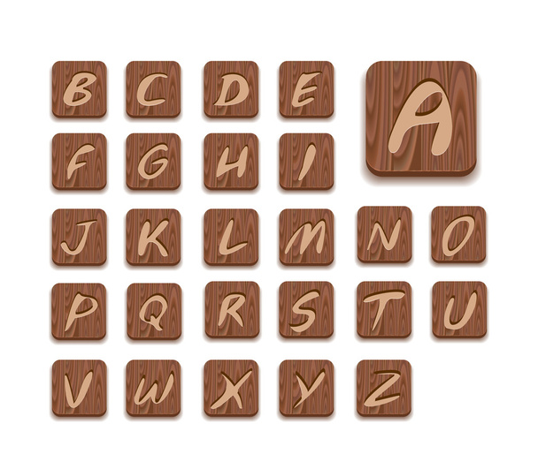 Wooden Alphabet Icon Set - Vettoriali, immagini