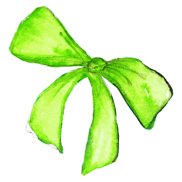 Watercolor neon green bow tape ribbon isolated - Zdjęcie, obraz