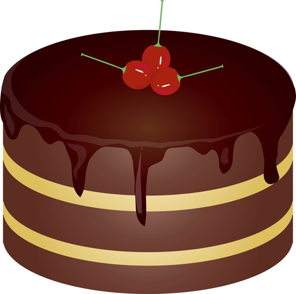 Torta redonda de chocolate con cerezas rojas sobre un fondo blanco. Elemento de diseño, objeto aislado
 - Vector, Imagen