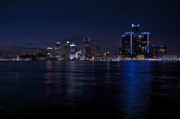 Detroit miasta panoramiczne Night Shot - Zdjęcie, obraz