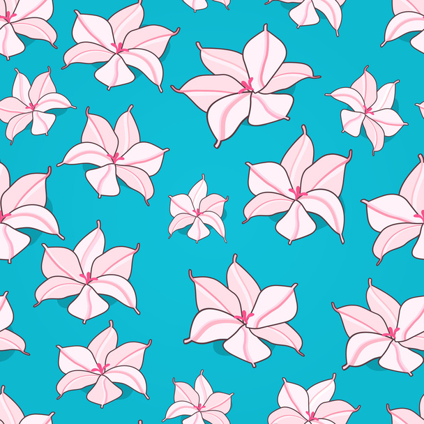 White Pink Flowers on Turquoise Seamless Background - Vector, imagen