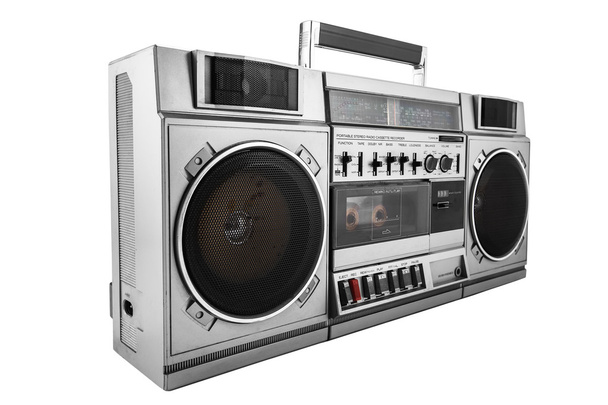 Retro ghetto blaster isolated on white with clipping path - Photo, Image