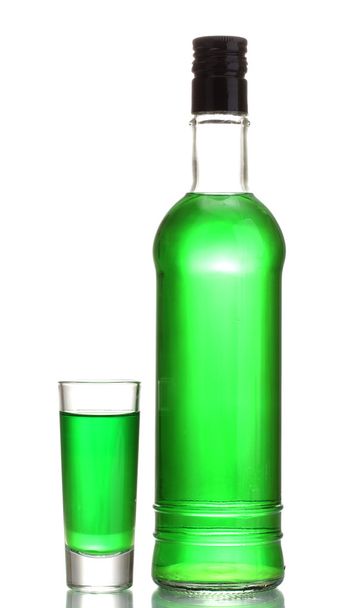 Bottle and glass of absinthe isolated on white - Foto, Bild
