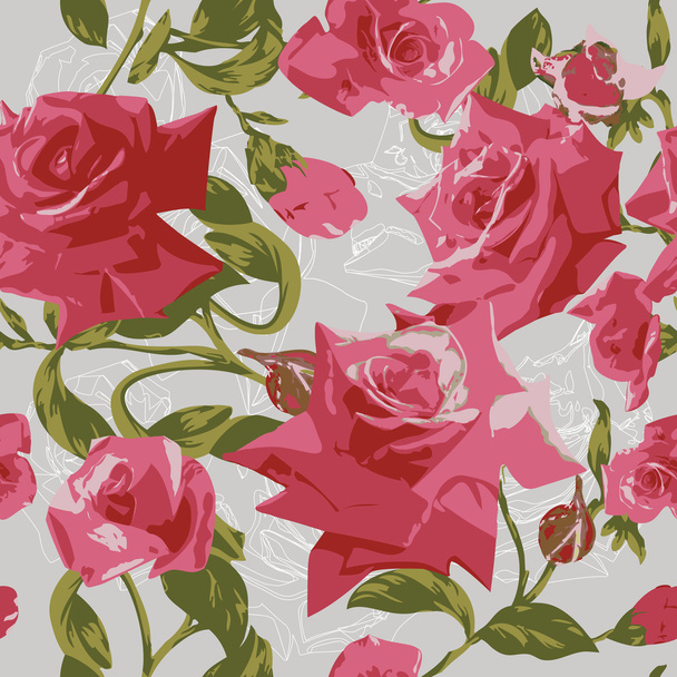Seamless pattern with pink roses - Вектор,изображение