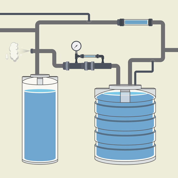 Scheme with water tank and pipes. Vector - Vector, afbeelding