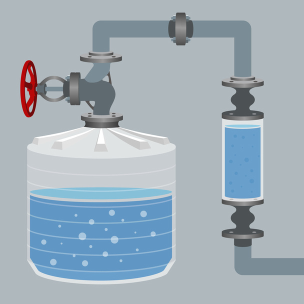 Scheme with water tank and pipes. Vector - Vector, afbeelding