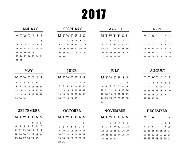 Kalendář pro 2017 na bílém pozadí.  - Fotografie, Obrázek