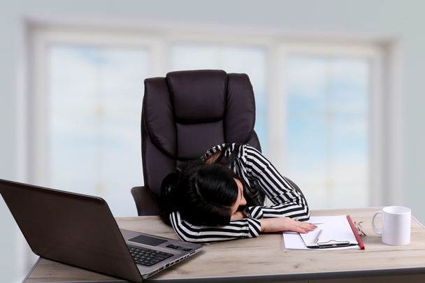 business workplace exhausted businessman asleep, his head lying on the desk, office, school and education concept - stressed businessman with computer - Фото, изображение