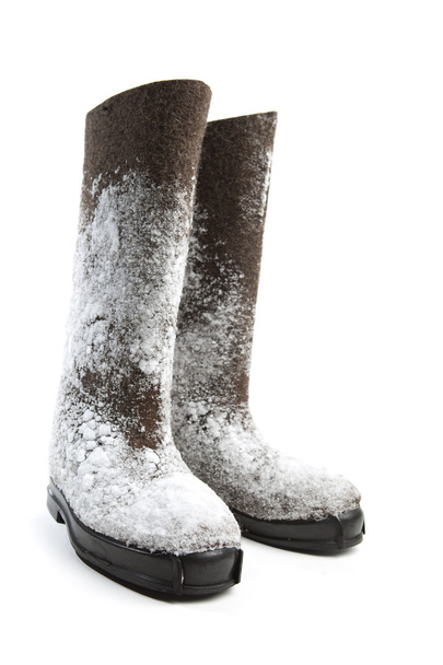 bottes en feutre avec neige isolée sur blanc
 - Photo, image